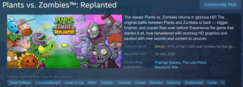 Plants vs. Zombies Replanted  Classic Tower Defense Reimagined with Modern Graphics, New Mode...webp